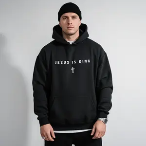 Men's Jesus Is King Cross Christian Graphic Hoodie - Cotton Blend Black Long Sleeve Pullover Regular Fit | Soft & Breathable Fabric, Durable Print, Everyday Comfort, Machine Washable, minimalist religious casual wear