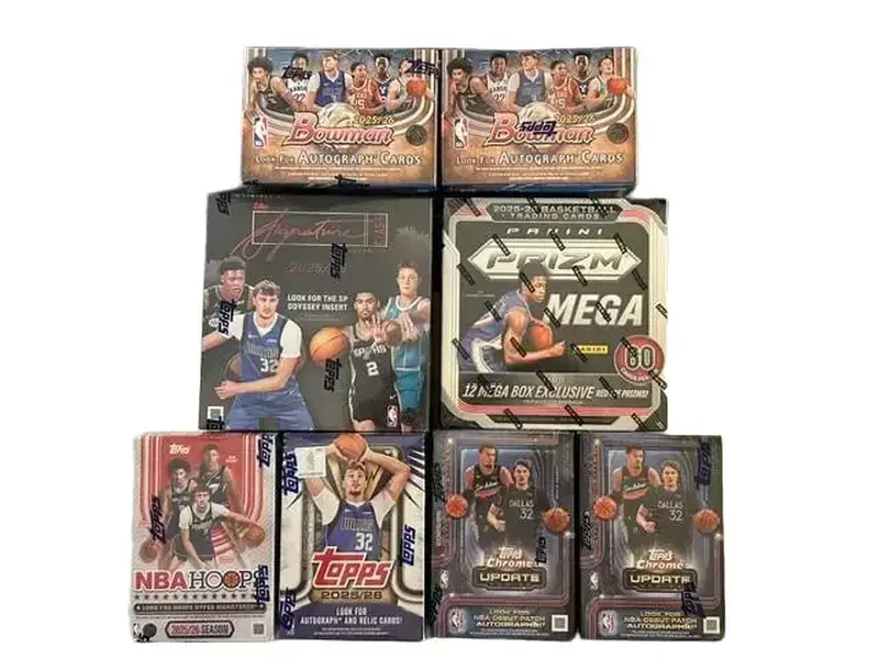 TT#125- 2-2025/26 Topps Chrome Update Blasters, 2-2025/26 Bowman Blasters, 2025/26 Topps Signature Mega, 2025/26 Prizm Mega, 2025/26 Topps Blaster, 2025/26 NBA Hoops Blaster