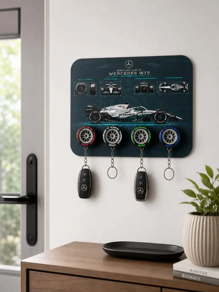 Racing Tire Key Holder – Motorsport Inspired Wall Organizer with Flexible Tire Hooks | Garage & Entryway Key Rack