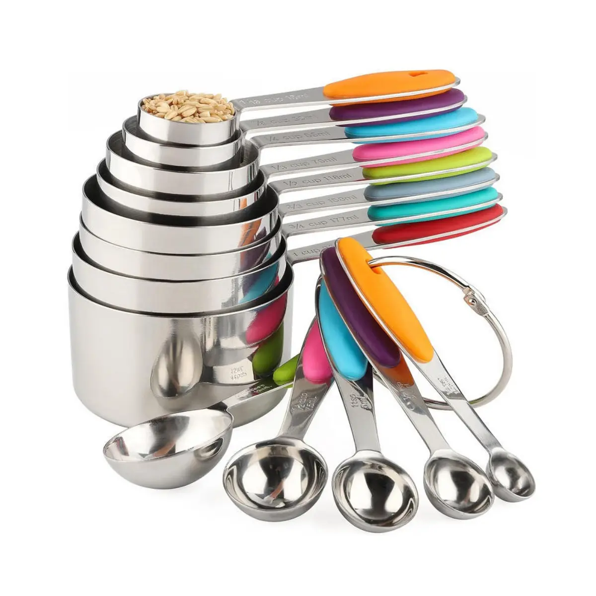 13pcs Measuring Cups and Spoons Set, Stainless Steel Kitchen Utensils for Cooking and Baking, Thanksgiving Christmas Gifts
