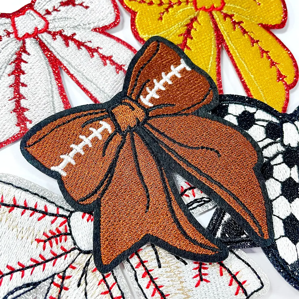 10PCS Iron On Game Day Patches Embroidery Sports Ball Sequin Bow Fashion Sew On Cute Appliques Accessories for DIY Clothes Hats Projects