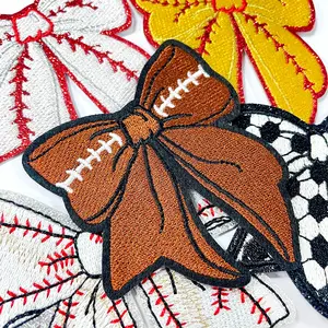 10PCS Iron On Game Day Patches Embroidery Sports Ball Sequin Bow Fashion Sew On Cute Appliques Accessories for DIY Clothes Hats Projects