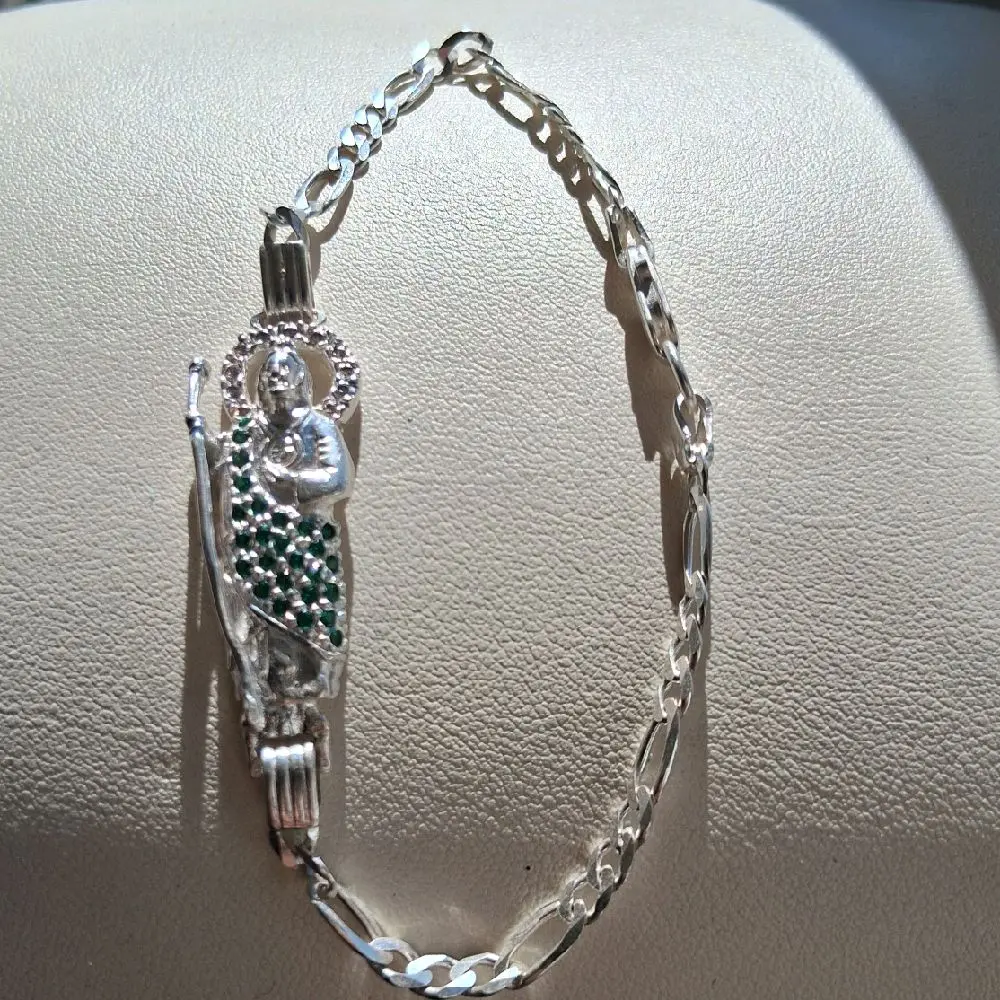 Pulcera de San Judas Tadeo Plata Mexicana 925 Original Con Zirconias Verdes Tradicional Diseño  Size 8 Unisex Joyeria de San Judas Tadeo Esclavas de San Judas Tadeo