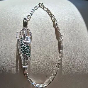 Pulcera de San Judas Tadeo Plata Mexicana 925 Original Con Zirconias Verdes Tradicional Diseño  Size 8 Unisex Joyeria de San Judas Tadeo Esclavas de San Judas Tadeo