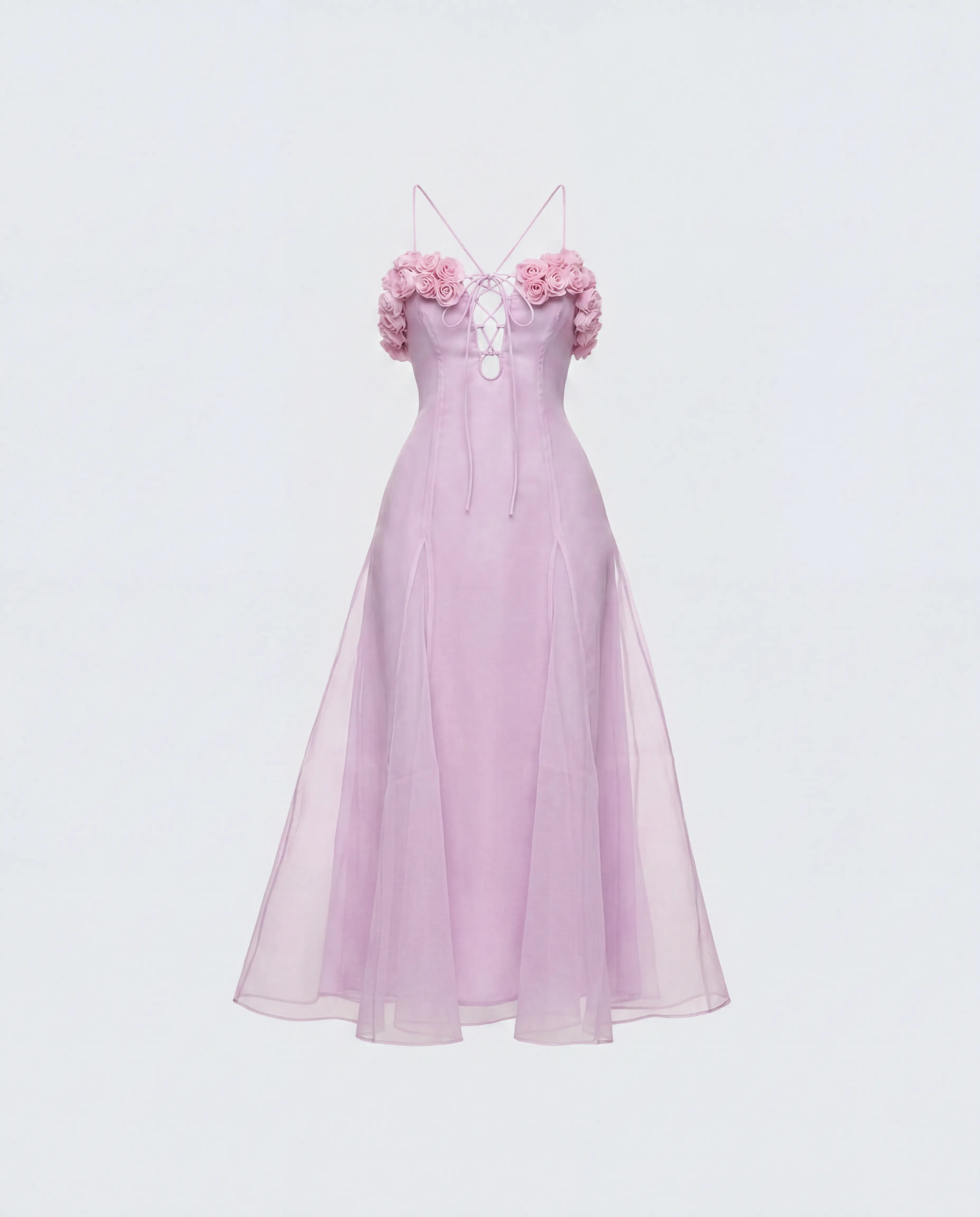 Glena Pink Sheer Godet Midi Dress