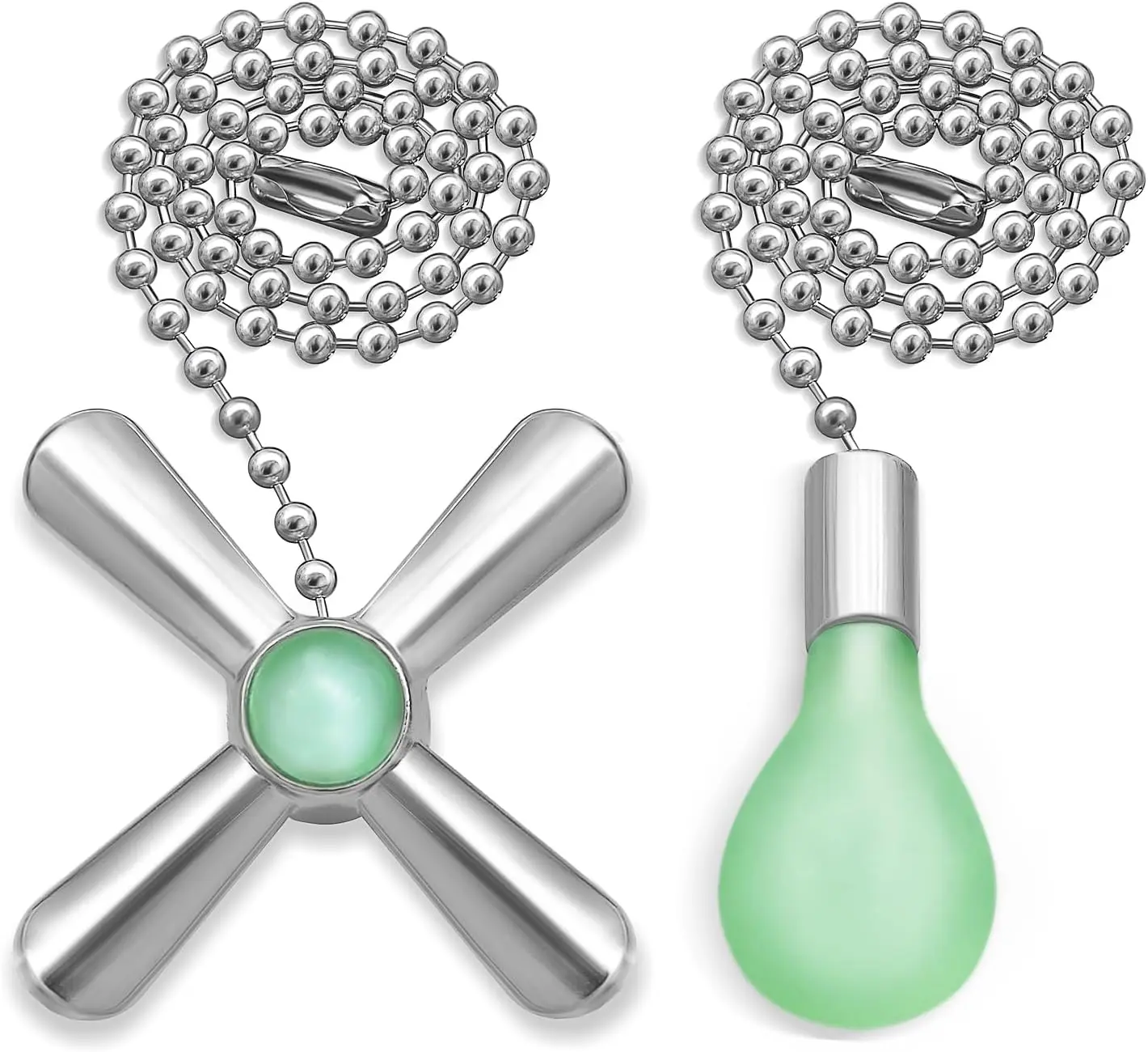 Ceiling Fan Pull Chain Set, 2Pack 3mm Diameter Beaded Fluorescent Decorative Pendant Extension, 12in Lighting & Fan Chain Extender with Connector Glow in The Dark()