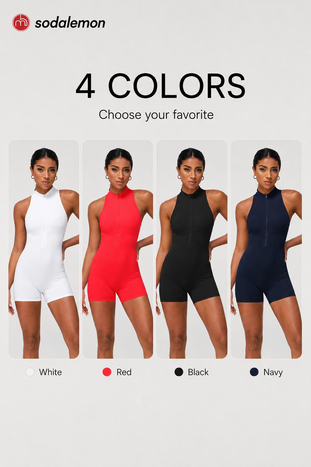 Women's Solid Color Tight-Fitting Jumpsuit, Half Zip Sleeveless Backless Design, High Stretch Yoga Fitness Jumpsuit,back to school,back to school haul