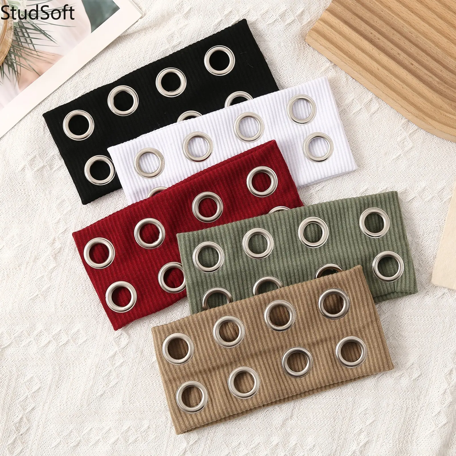 5pc Unisex Wide Headbands, Elastic Hollow-Out Hairbands with Metal Eyelet Accents for Sports & Outdoor Workouts, Sporty Chic, Fitness For Everyone, Hollow-Out Design, Wide Elastic Headbands, Synthetic, Elastic Fashion Headbands, Workout Hairband