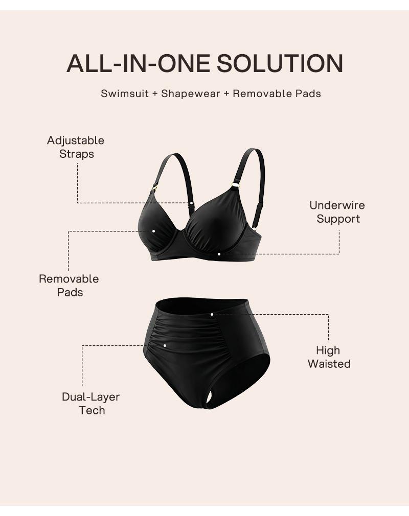 Lilylove Tummy Control Bikini Sets Underwired Ruched 2 Piece Swimsuits High Waisted Summer Swimming Clothing Beach Water Sports Swimwear Women's Two Piece Bathing Suit