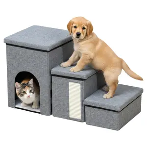 3 Levels Pet Stairs for Cats, Dog Steps for Small Doggie,  Cat Stairs, Indoor Cat Ladders Multi-Purpose Pet Stairway Storage Box Wear Resist Removable Storage Organizer for Pet's Joints 1 Cat Condo Cave