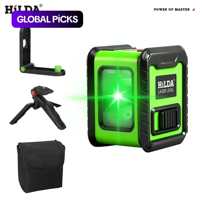 2-Line Self-Leveling Green Cross-Line Laser Level, High-Precision Adjustable-Brightness with Portable Bag, Triangular Base, Magnetic Wall Bracket & Tripod, Construction & DIY Measuring Tool #GLOBAL PICKS