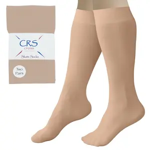 CRS Cross Figure Skating Socks (2 Pair) Knee High Tights for Ice Skates, Footed Skate Socks, Dance Tights