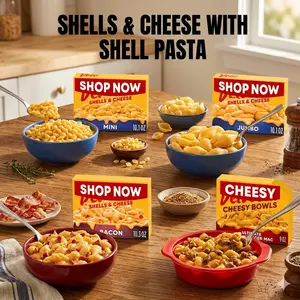 Creamy Shell Pasta and Cheese Meal Variety, Mini and Jumbo Shell Pasta Dinner Bowls, Quick Prepare Comfort Food Side Dish Selection