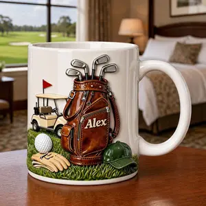 Personalized Golf Mug, Custom Name Golfer Gift, Golf Lover Mug, Golf Player Gift for Him, Golf Dad Gift, Golf Course Coffee Cup, 3D Embossed Accent Mugs