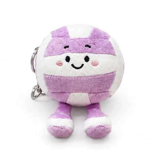 Plush Purple and White Volleyball Bag chatm or Keychain with Adorable Face Design and Soft Texture. Great Volleyball gift idea. Key Fob