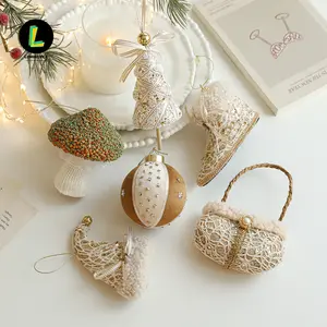 6Pcs Neutral-Toned Christmas Decor: Gentle Elegant Festive Accents New Champagne Foam Christmas Pendant Sticky Canvas Christmas Tree Decoration Pearl Pendant Alien Scene Arrangement