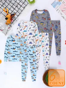Boys Cartoon Print Long Sleeve Pajama Set, 3-Piece Lightweight Homewear for Spring & Fall, Comfortable Kids Sleepwear