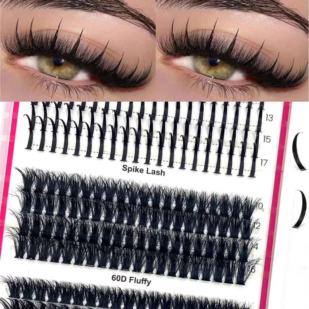 4 IN 1 Lash Clusters 100D/80D/60D Long 10-16mm Lash Spikes Eyelashes Clusters Volume individual Lashes DIY spiky Lash Extension Manga Cluster Eyelash Extensions Evil Lash Cluster Map