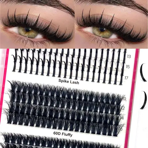 4 IN 1 Lash Clusters 100D/80D/60D Long 10-16mm Lash Spikes Eyelashes Clusters Volume individual Lashes DIY spiky Lash Extension Manga Cluster Eyelash Extensions Evil Lash Cluster Map