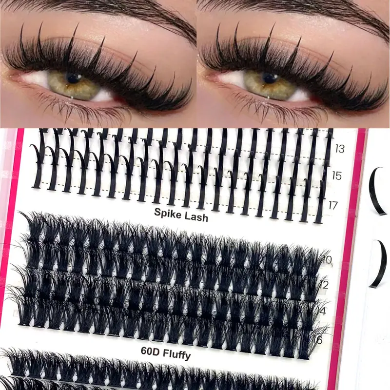 4 IN 1 Lash Clusters 100D/80D/60D Long 10-16mm Lash Spikes Eyelashes Clusters Volume individual Lashes DIY spiky Lash Extension Manga Cluster Eyelash Extensions Evil Lash Cluster Map
