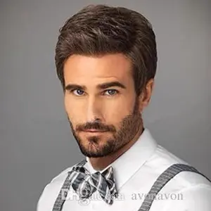 Fashionable Middle-aged Men's Brown Short Straight Hair Wig