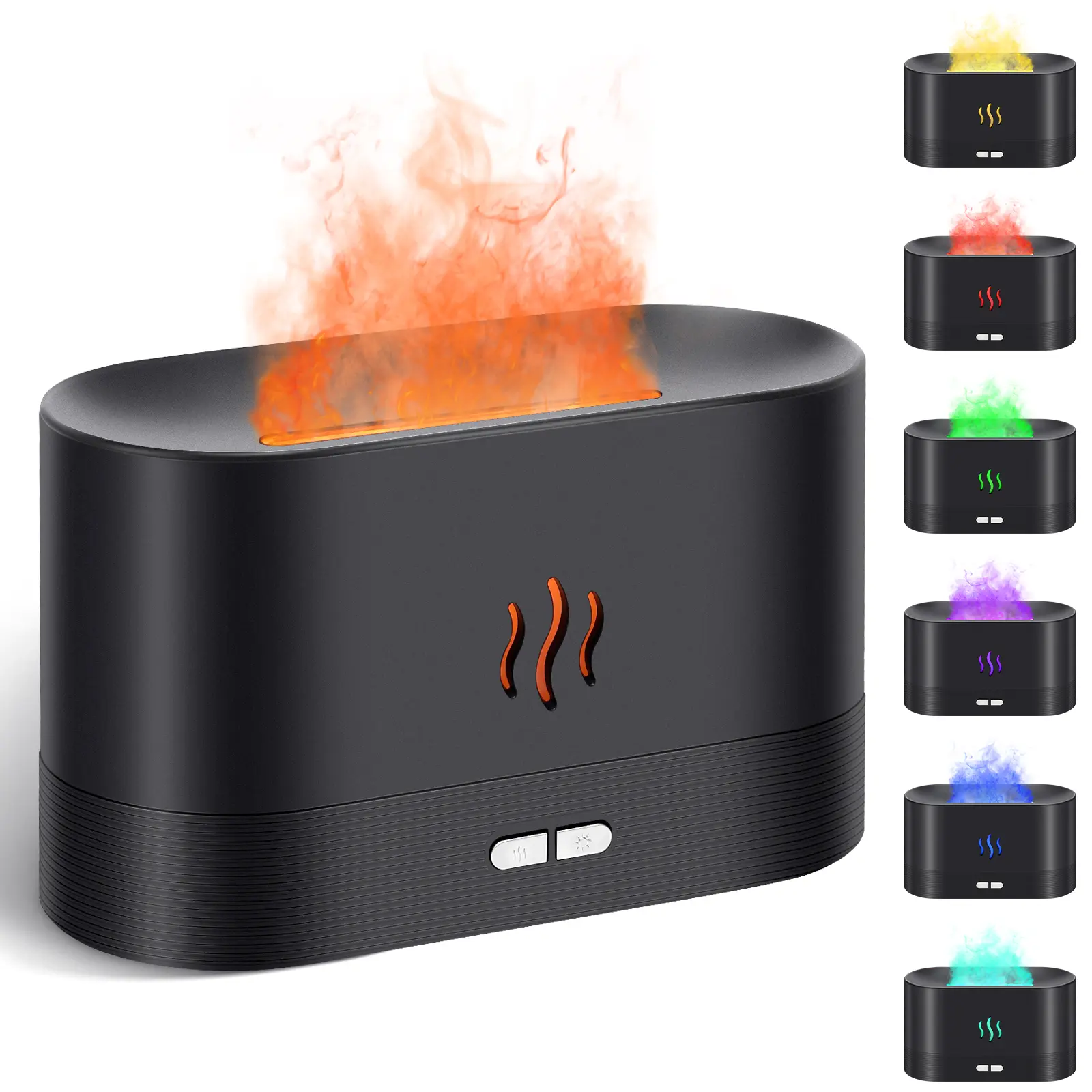 7-Color Flame Essential Oil Diffuser, Upgraded Air Aroma Diffuser, Quiet Aroma Humidifier with Auto-Off Protection & 4 Mist Modes for Home, Yoga & Office