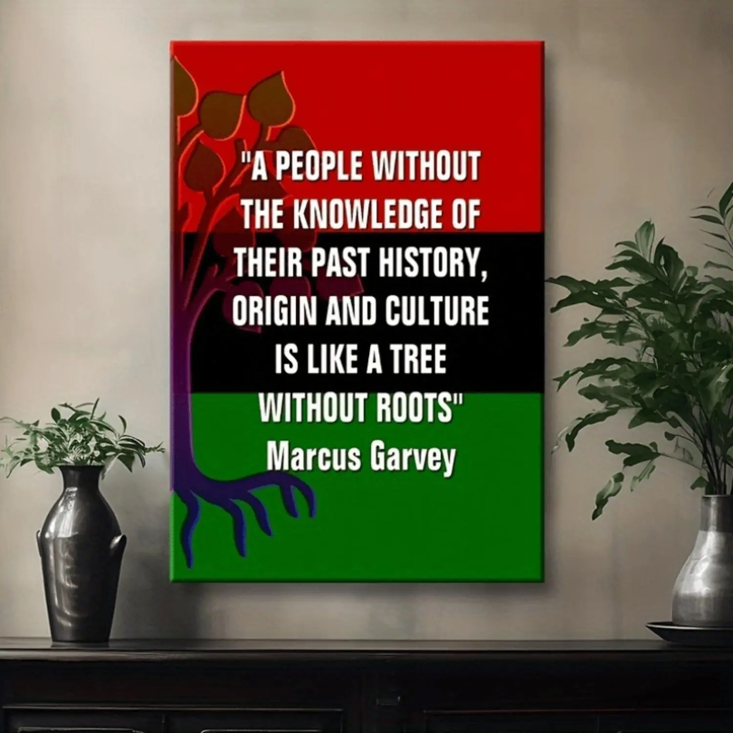 1pcs Wood Frame Wrapped Canvas African American Leaders Graphic Quote Poster - Marcus Garvey & Malcolm, Motivational, 2D Flat Modern Historical Print, Acid-Free Primer, Anti-Crack, Wrapped Edge, Black History Month All Seasons Home Decor for Bedroom, Offi