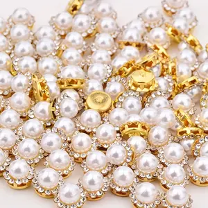 50pcs Sunflower Drill Round Pearl Hand Sewing Embroidery Button, DIY Clothing Decoration Handbags Hat Decoration