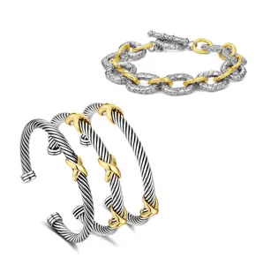 Mytys Trendy Stack Bangle Two Tone Statement Bracelets Set 4PCs Elegant Maximalist Bangle Jewerly Gift for Women Girl