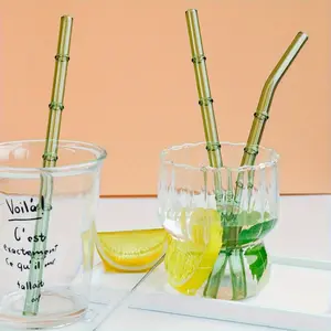 4 Pack Bamboo-Textured Glass Straws with Cleaning Brush - Reusable, Dishwasher Safe Suitable for Bubble Tea, Coffee, Cocktails, Bamboo-Textured Drinking Straws, Glass Straws for s &, Party Favors, Glass Tubes