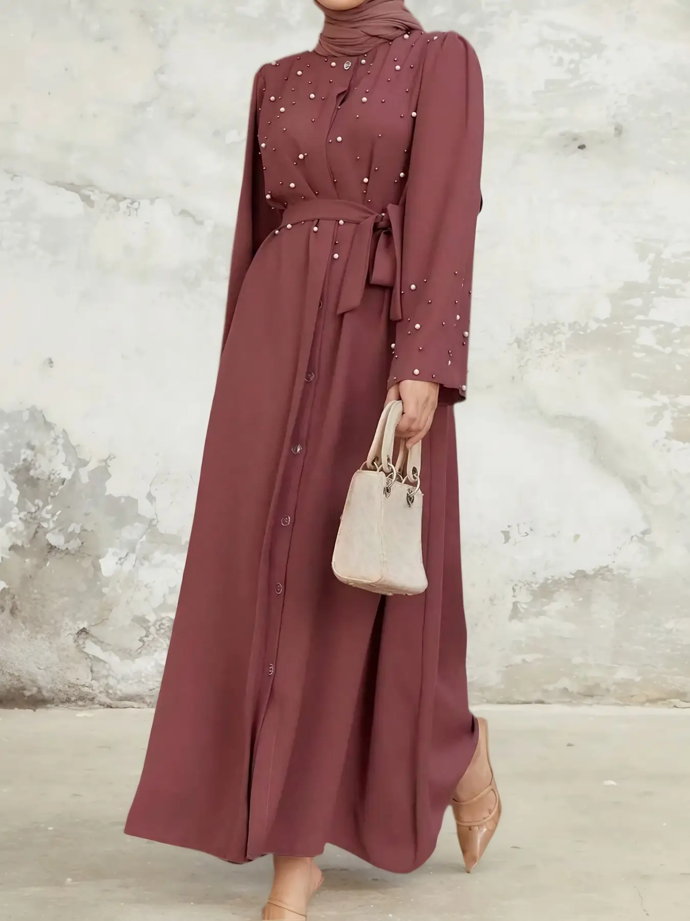 Elegant Women's Long Dress with Rhinestone Buttons, Anti-Peek Design, Fashionable and Modest Style, Perfect for All Occasions