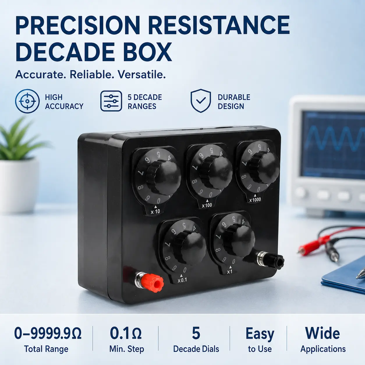 Rotary Precision Variable Resistor, 0-9999.9 Ohm Adjustable Resistance Box , for Student Science Competition Training Experiments