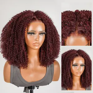 [NEW IN] West Kiss Burgundy Ready To Go Wig Glueless Afro Curly 7x5 Lace Front Wigs Human Hair Pre Cut Lace Pre Plucked Hairline TikTokShopHolidayHaul