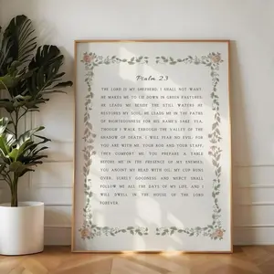 [Up to 65% Off][Free Shipping][No Frame] Psalm 23 Flower Art Paper Graphic Poster, The Lord is My Shepherd Print, Blush Pink Cottagecore Christian Nursery Home Wall Decoration