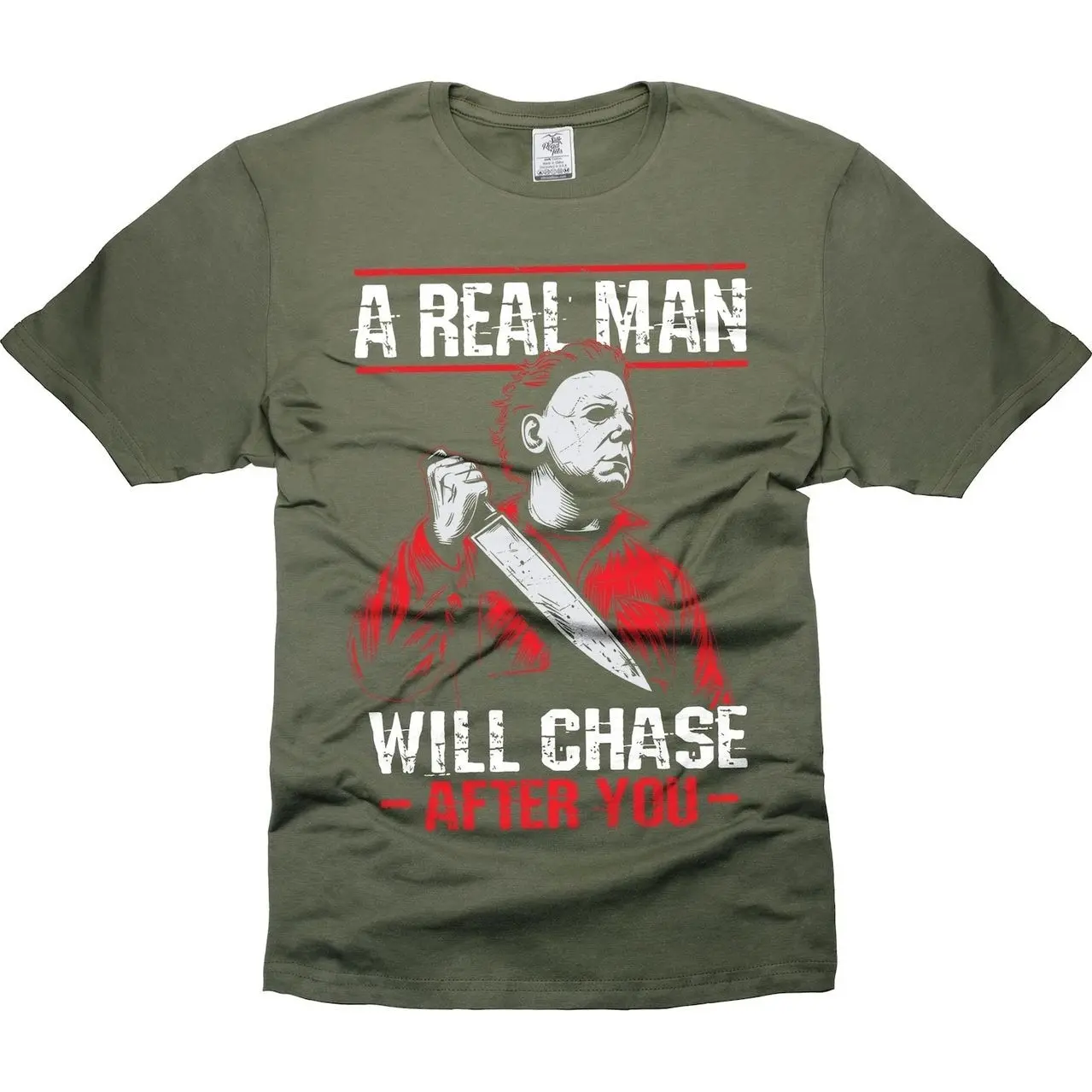 Mens Funny Halloween t-shirt A Real Man Will chase after you shirt halloween funny shirt serial killer shirt michael myers shirt horror tee UCU