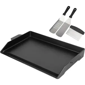 Universal cast iron baking tray (including spatula set) -23 "x 16" pre cured non stick baking tray insert, large barbecue flat top baking plate, suitable for various gas/electric ovens, stoves and more scenarios