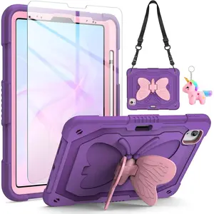 for iPad Air 5th/4th Generation Case with Screen Protector, for iPad Pro 11 Inch Case Butterfly Stand Strap Dolls Pencil Holder  Girls Hard Cover for iPad Air 4th 5th 10.9/iPad Pro 11 2022-Purple