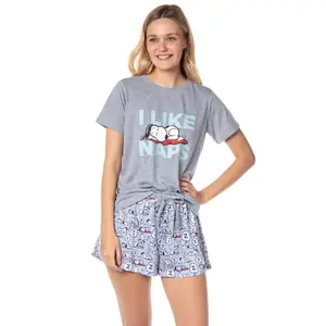 Peanuts Womens' Snoopy I Like Naps Character Sleep Pajama Set Shorts