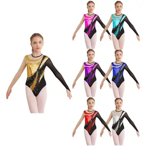 easyforever Leotards for Girls Gymnastics Ballet Dance Long Sleeve Shiny Metallic Jumpsuit