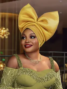 Women's Solid Color Large Bow Headscarf Cap Turban Hijab, Bright Cloth Bohemian Style Hair Wrap, Perfect for Holiday Parties and Christmas Gifts