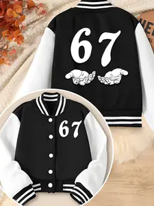 Boys' Spring & Fall Cartoon Print Baseball Jacket, Comfortable Casual Sports Outerwear, Medium Fabric Thickness, Perfect Christmas Gift