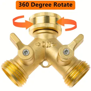 Garden Hose Y Valve Hose Splitter Brass Hose Splitter with Solid Brass Handle Brass Y Valve Water Garden Hose Adapter 2 Way Y Valve 3/4"GHT Thread Extra 4 Pressure Washers for Outdoor Gardening Watering Lawn Irrigation Tool,summervibes