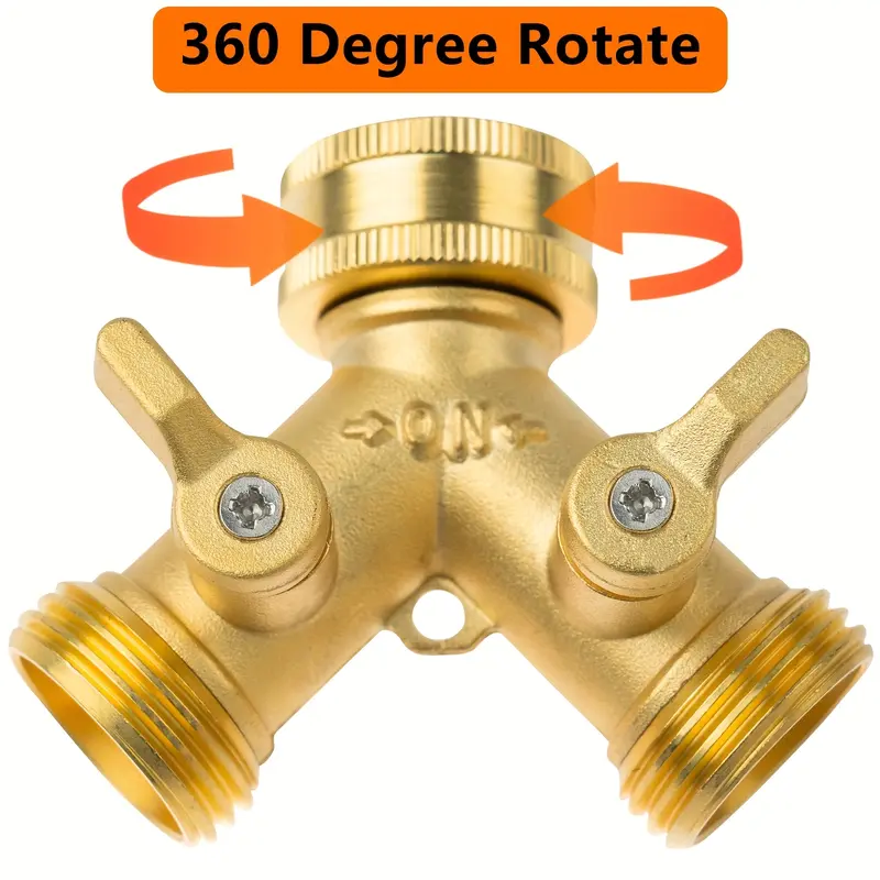 Summerwins Metal Brass 2-Way 3/4 Inch GHT Thread Garden Hose Y-Valve Splitter with Solid Brass Handle, Durable Garden Accessories for Outdoor Gardening, Lawn Irrigation