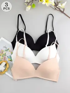 3 Pack Women's Wireless Push Up Bra Seamless Smooth Soft Comfort Bust Lift Support Adjustable Straps Everyday Underwear