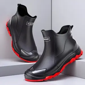 ALBIKER Men's Red Slip-On Rain Boots - Waterproof Round Toe Short Boots for All Seasons Casual Walking Shoes with Orthotic Insole & PVC Material Chef Pedal Boy Footwear Closed Onyx Weight Ballroom Design 【Red】 Breathable