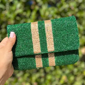 Green Gold Beaded Clutch Purse