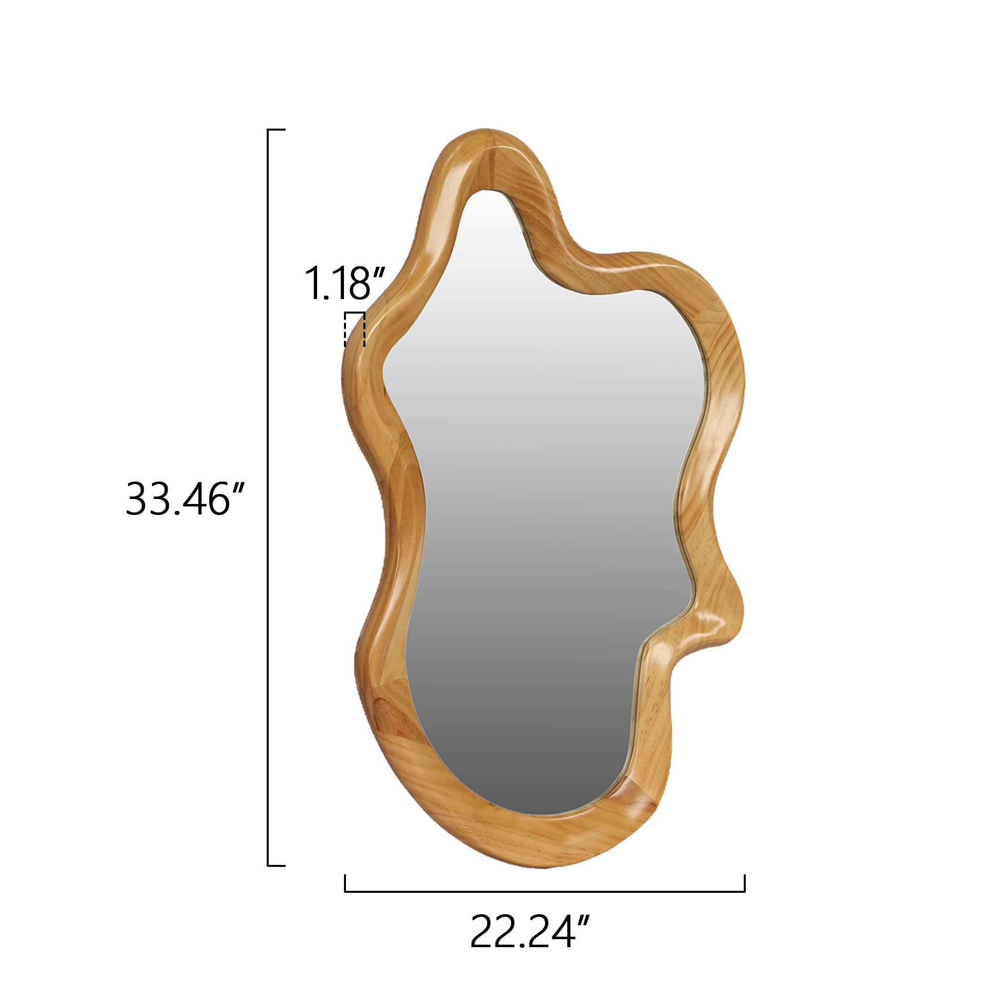 33.46"x22.24" Irregular Wall Mirror with Natural Wood Frame |   Asymmetrical Accent Mirror for Home Decor