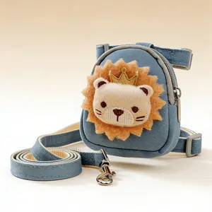 Cute Cartoon Lion Pet Backpack Walking Harness Leash Set, Adjustable Small Dog Cat Outdoor Chest Back Pack, Food or Poop Bag Carrier