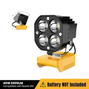 LED Work Light Compatible with Dewalt 20v Battery, 40w 6000lm High Lumens Flashlight, Adjustable 120° Angle, Low Voltage Protection for Outdoor Use