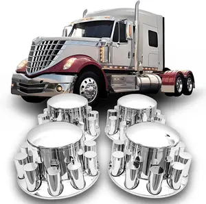 4 Pack of  Chrome Rear Cylinder Axle Cover Set Removable Hub Caps 33mm Screw-on Lug Nut Covers for Semi Truck